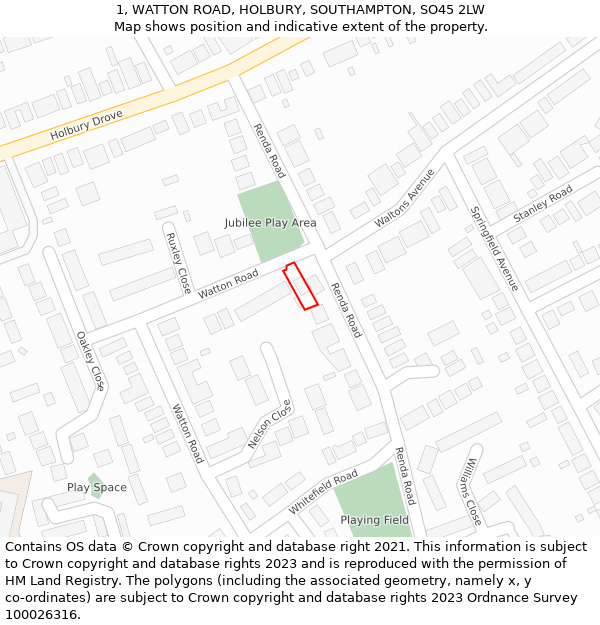 1, WATTON ROAD, HOLBURY, SOUTHAMPTON, SO45 2LW: Location map and indicative extent of plot