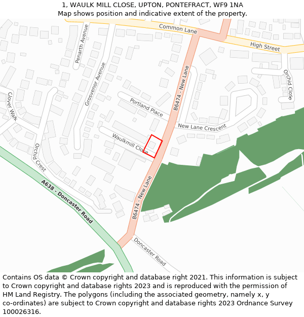 1, WAULK MILL CLOSE, UPTON, PONTEFRACT, WF9 1NA: Location map and indicative extent of plot