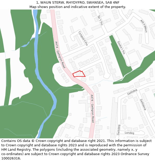 1, WAUN STERW, RHYDYFRO, SWANSEA, SA8 4NF: Location map and indicative extent of plot