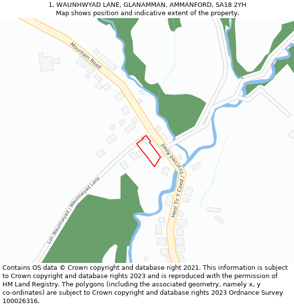 1, WAUNHWYAD LANE, GLANAMMAN, AMMANFORD, SA18 2YH: Location map and indicative extent of plot