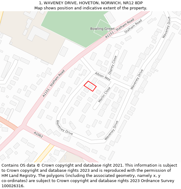 1, WAVENEY DRIVE, HOVETON, NORWICH, NR12 8DP: Location map and indicative extent of plot