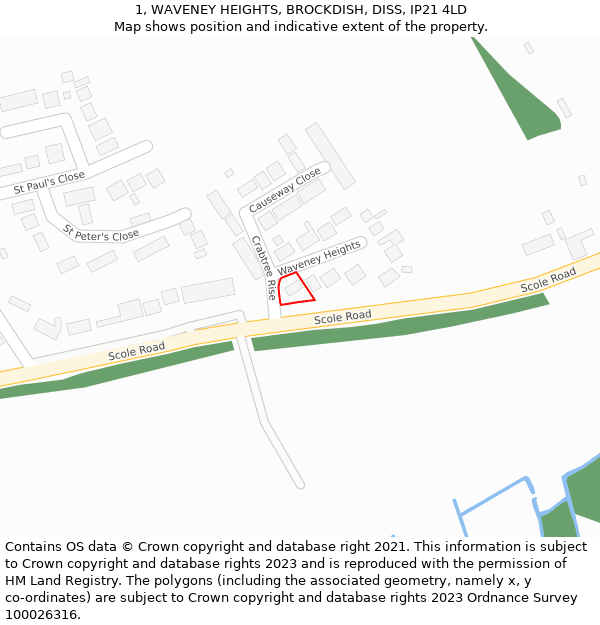 1, WAVENEY HEIGHTS, BROCKDISH, DISS, IP21 4LD: Location map and indicative extent of plot