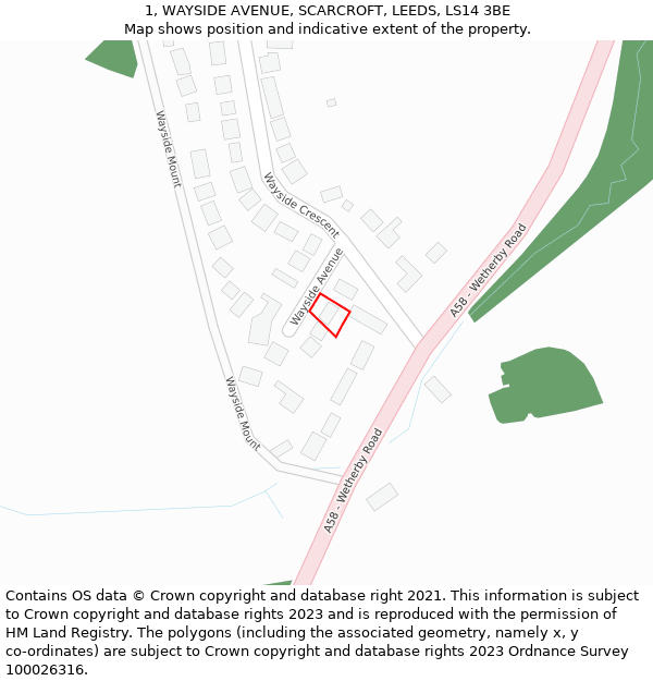 1, WAYSIDE AVENUE, SCARCROFT, LEEDS, LS14 3BE: Location map and indicative extent of plot