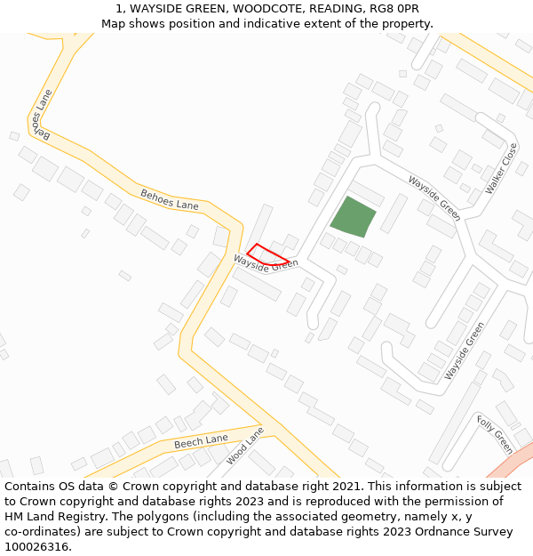 1, WAYSIDE GREEN, WOODCOTE, READING, RG8 0PR: Location map and indicative extent of plot