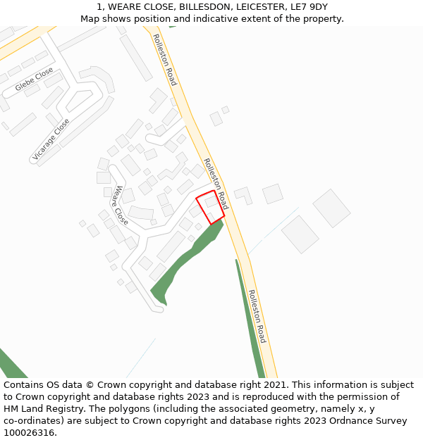 1, WEARE CLOSE, BILLESDON, LEICESTER, LE7 9DY: Location map and indicative extent of plot