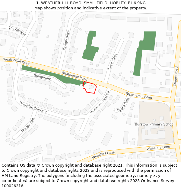 1, WEATHERHILL ROAD, SMALLFIELD, HORLEY, RH6 9NG: Location map and indicative extent of plot