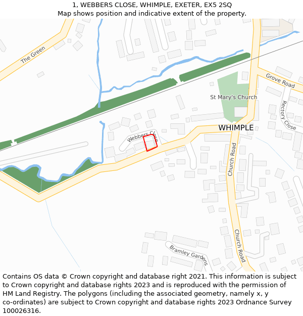 1, WEBBERS CLOSE, WHIMPLE, EXETER, EX5 2SQ: Location map and indicative extent of plot