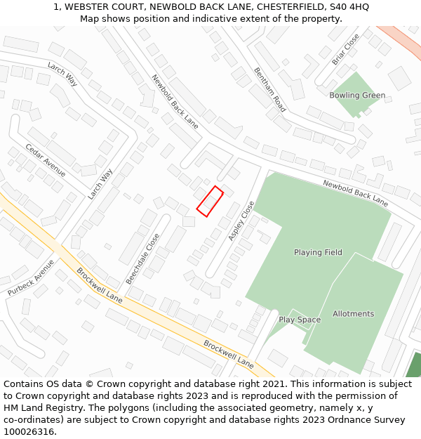 1, WEBSTER COURT, NEWBOLD BACK LANE, CHESTERFIELD, S40 4HQ: Location map and indicative extent of plot