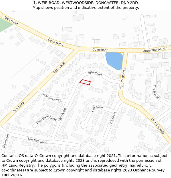 1, WEIR ROAD, WESTWOODSIDE, DONCASTER, DN9 2DD: Location map and indicative extent of plot