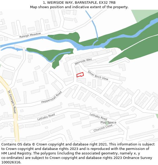 1, WEIRSIDE WAY, BARNSTAPLE, EX32 7RB: Location map and indicative extent of plot