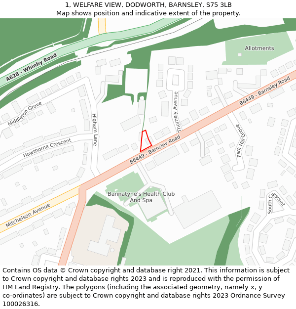 1, WELFARE VIEW, DODWORTH, BARNSLEY, S75 3LB: Location map and indicative extent of plot