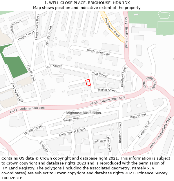 1, WELL CLOSE PLACE, BRIGHOUSE, HD6 1DX: Location map and indicative extent of plot