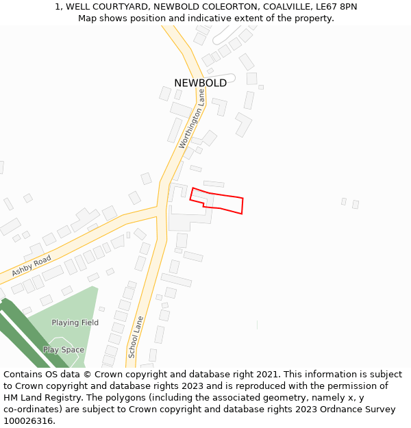 1, WELL COURTYARD, NEWBOLD COLEORTON, COALVILLE, LE67 8PN: Location map and indicative extent of plot