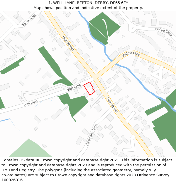 1, WELL LANE, REPTON, DERBY, DE65 6EY: Location map and indicative extent of plot
