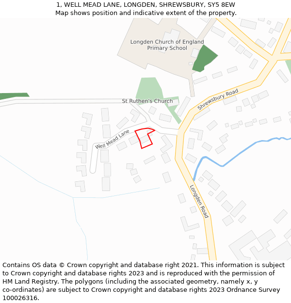 1, WELL MEAD LANE, LONGDEN, SHREWSBURY, SY5 8EW: Location map and indicative extent of plot