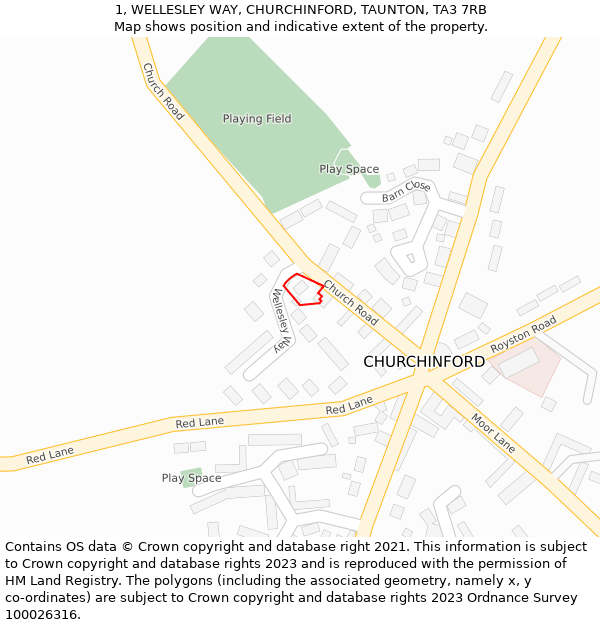 1, WELLESLEY WAY, CHURCHINFORD, TAUNTON, TA3 7RB: Location map and indicative extent of plot