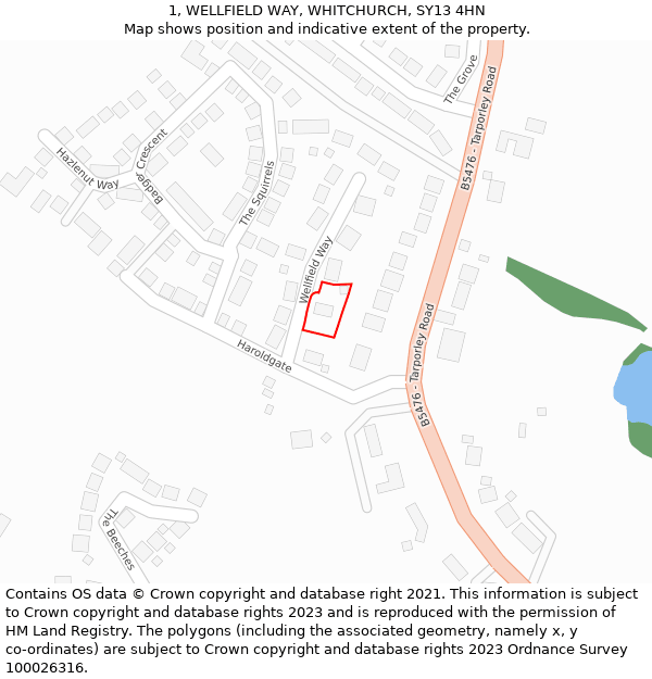 1, WELLFIELD WAY, WHITCHURCH, SY13 4HN: Location map and indicative extent of plot