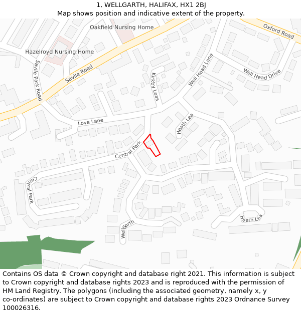 1, WELLGARTH, HALIFAX, HX1 2BJ: Location map and indicative extent of plot