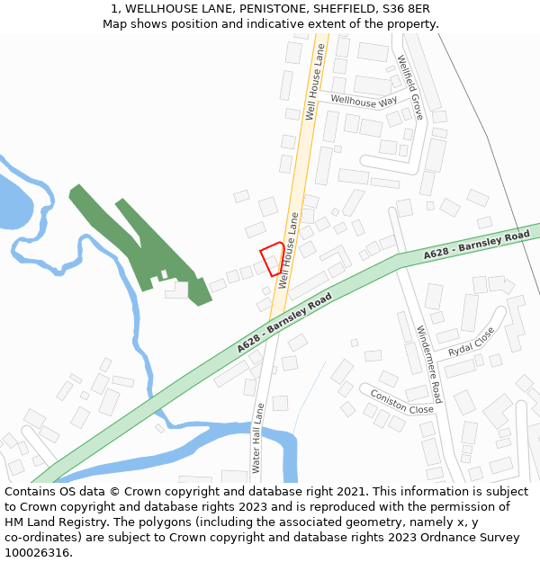 1, WELLHOUSE LANE, PENISTONE, SHEFFIELD, S36 8ER: Location map and indicative extent of plot