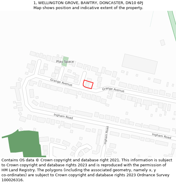 1, WELLINGTON GROVE, BAWTRY, DONCASTER, DN10 6PJ: Location map and indicative extent of plot