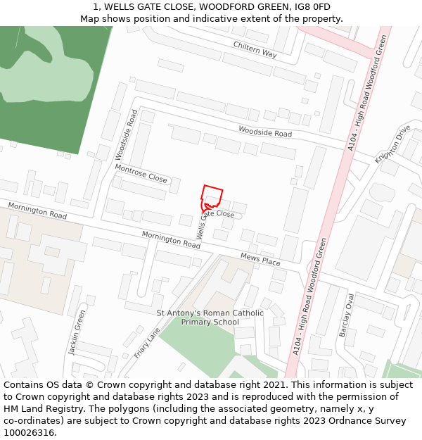 1, WELLS GATE CLOSE, WOODFORD GREEN, IG8 0FD: Location map and indicative extent of plot