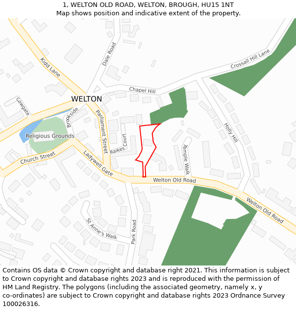 1, WELTON OLD ROAD, WELTON, BROUGH, HU15 1NT: Location map and indicative extent of plot