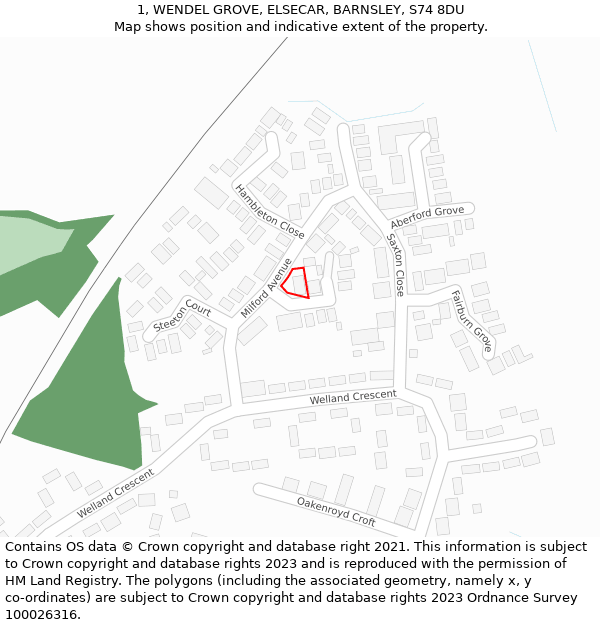 1, WENDEL GROVE, ELSECAR, BARNSLEY, S74 8DU: Location map and indicative extent of plot