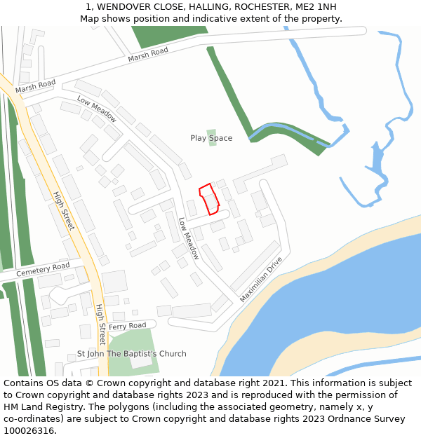 1, WENDOVER CLOSE, HALLING, ROCHESTER, ME2 1NH: Location map and indicative extent of plot