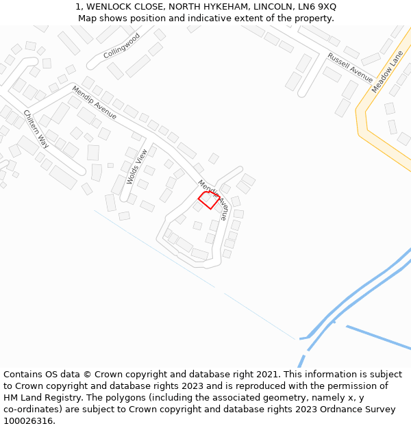 1, WENLOCK CLOSE, NORTH HYKEHAM, LINCOLN, LN6 9XQ: Location map and indicative extent of plot