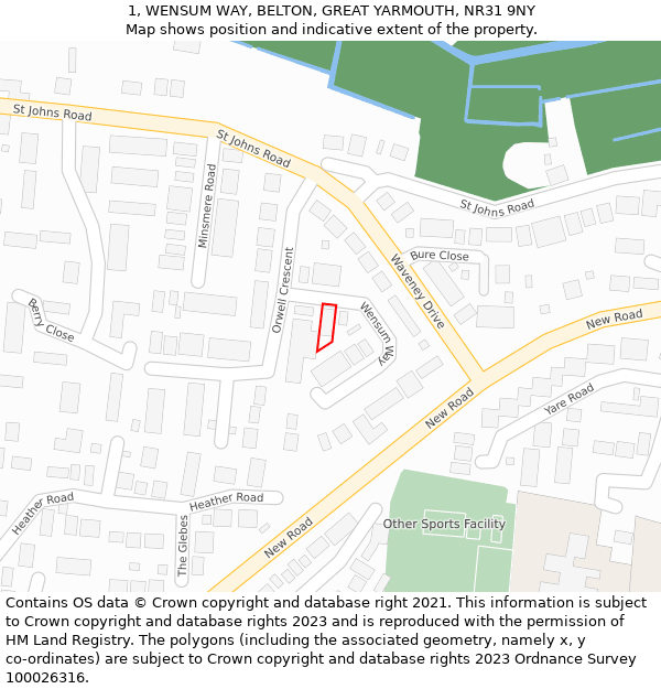 1, WENSUM WAY, BELTON, GREAT YARMOUTH, NR31 9NY: Location map and indicative extent of plot