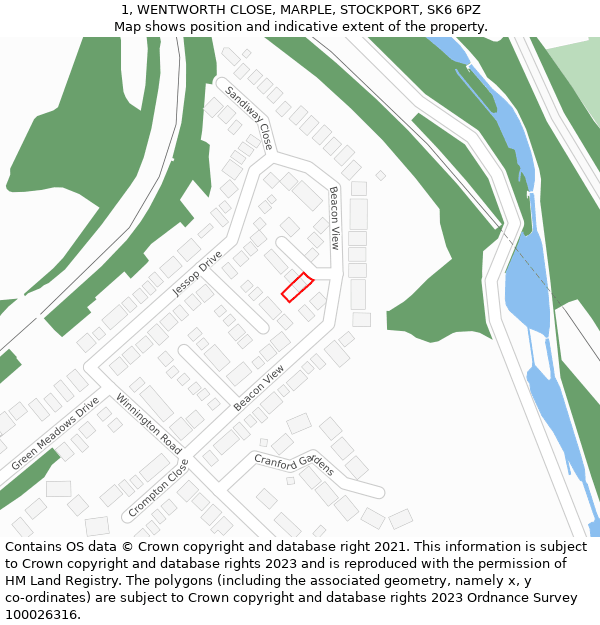 1, WENTWORTH CLOSE, MARPLE, STOCKPORT, SK6 6PZ: Location map and indicative extent of plot