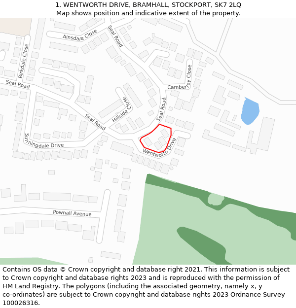 1, WENTWORTH DRIVE, BRAMHALL, STOCKPORT, SK7 2LQ: Location map and indicative extent of plot