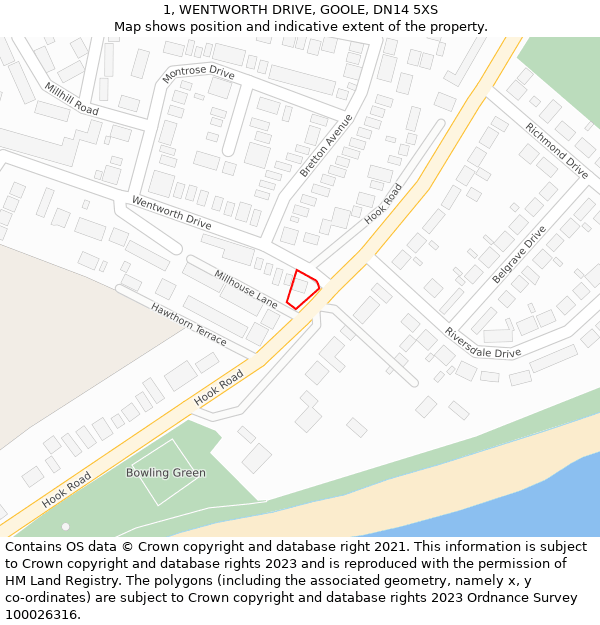 1, WENTWORTH DRIVE, GOOLE, DN14 5XS: Location map and indicative extent of plot