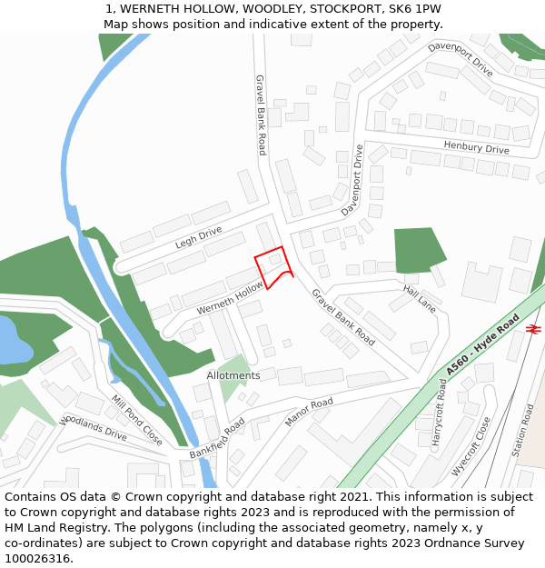 1, WERNETH HOLLOW, WOODLEY, STOCKPORT, SK6 1PW: Location map and indicative extent of plot