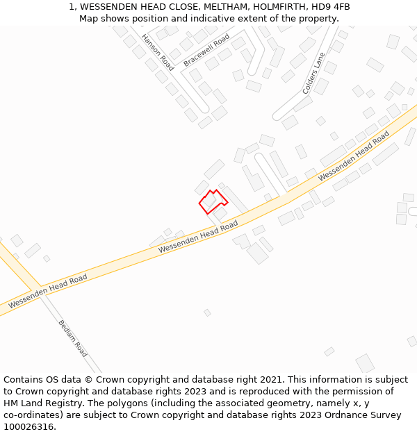 1, WESSENDEN HEAD CLOSE, MELTHAM, HOLMFIRTH, HD9 4FB: Location map and indicative extent of plot