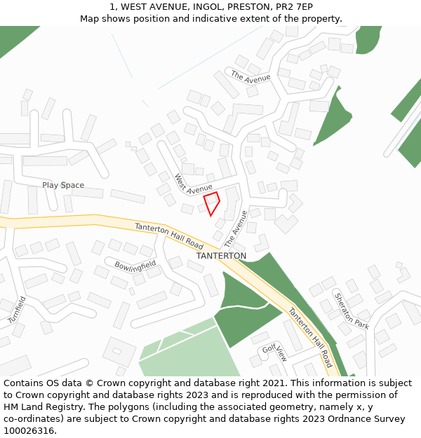 1, WEST AVENUE, INGOL, PRESTON, PR2 7EP: Location map and indicative extent of plot