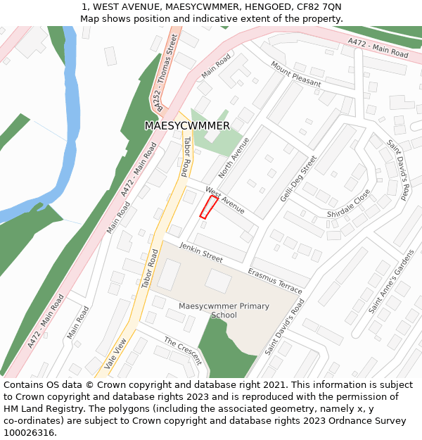 1, WEST AVENUE, MAESYCWMMER, HENGOED, CF82 7QN: Location map and indicative extent of plot