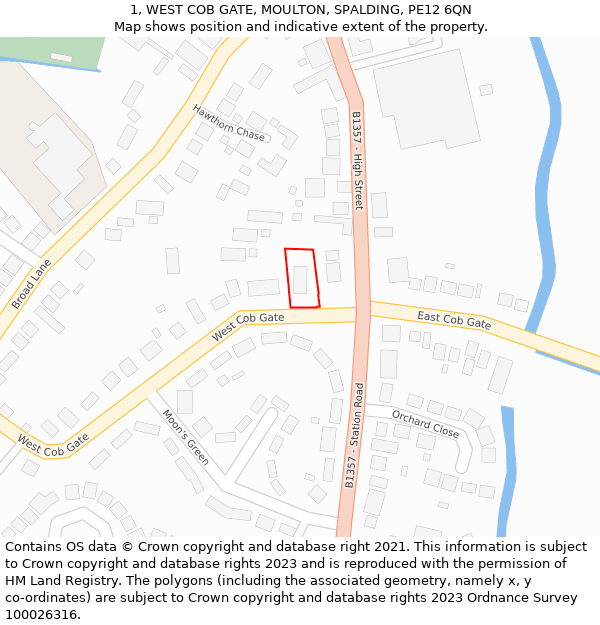 1, WEST COB GATE, MOULTON, SPALDING, PE12 6QN: Location map and indicative extent of plot