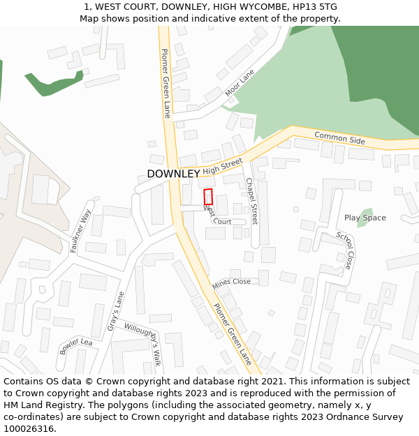 1, WEST COURT, DOWNLEY, HIGH WYCOMBE, HP13 5TG: Location map and indicative extent of plot