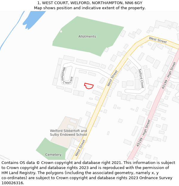1, WEST COURT, WELFORD, NORTHAMPTON, NN6 6GY: Location map and indicative extent of plot