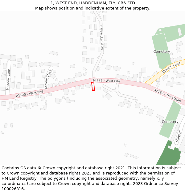 1, WEST END, HADDENHAM, ELY, CB6 3TD: Location map and indicative extent of plot