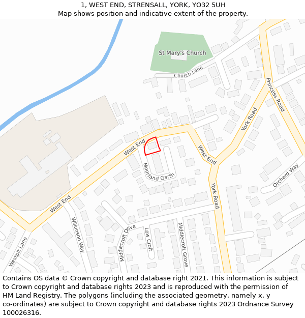 1, WEST END, STRENSALL, YORK, YO32 5UH: Location map and indicative extent of plot