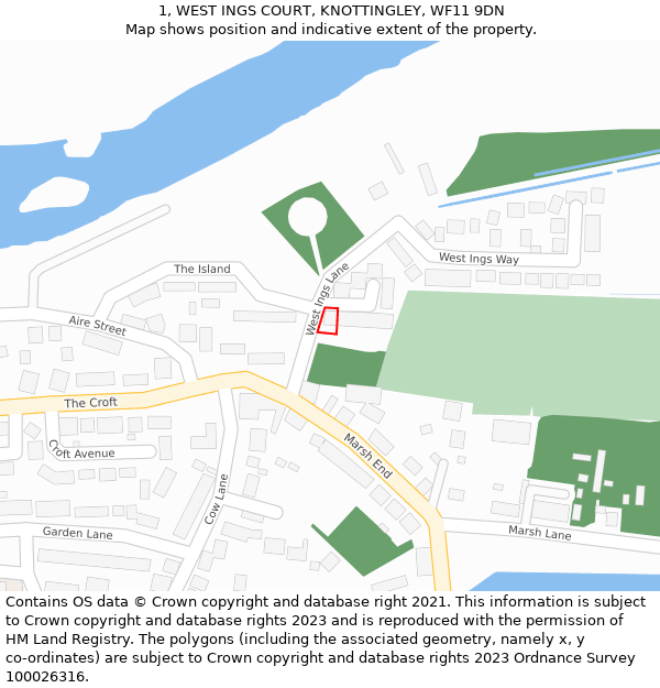 1, WEST INGS COURT, KNOTTINGLEY, WF11 9DN: Location map and indicative extent of plot
