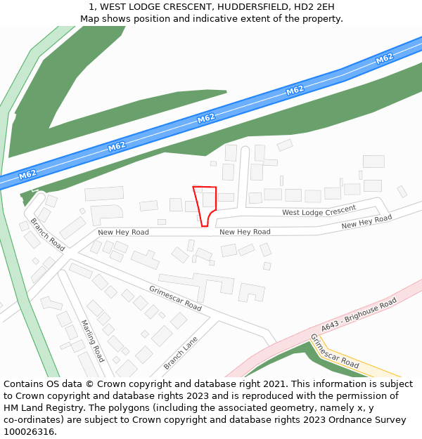 1, WEST LODGE CRESCENT, HUDDERSFIELD, HD2 2EH: Location map and indicative extent of plot