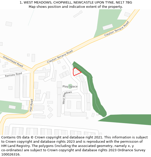 1, WEST MEADOWS, CHOPWELL, NEWCASTLE UPON TYNE, NE17 7BG: Location map and indicative extent of plot