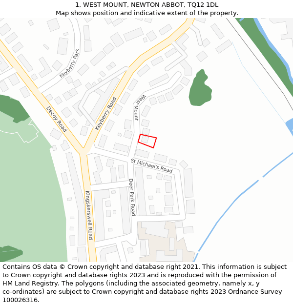 1, WEST MOUNT, NEWTON ABBOT, TQ12 1DL: Location map and indicative extent of plot