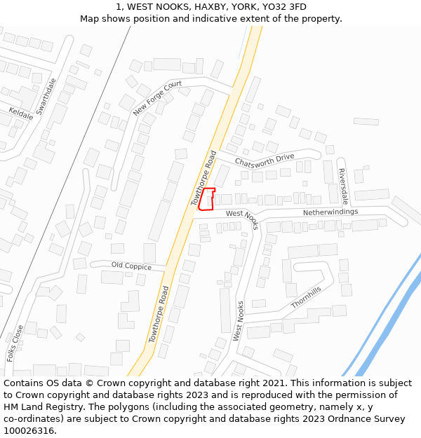 1, WEST NOOKS, HAXBY, YORK, YO32 3FD: Location map and indicative extent of plot