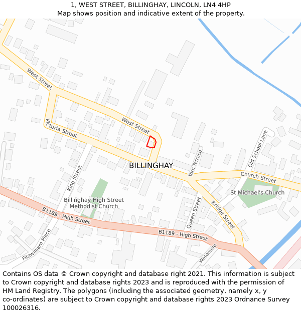 1, WEST STREET, BILLINGHAY, LINCOLN, LN4 4HP: Location map and indicative extent of plot