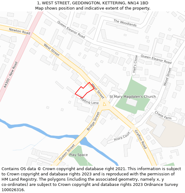 1, WEST STREET, GEDDINGTON, KETTERING, NN14 1BD: Location map and indicative extent of plot
