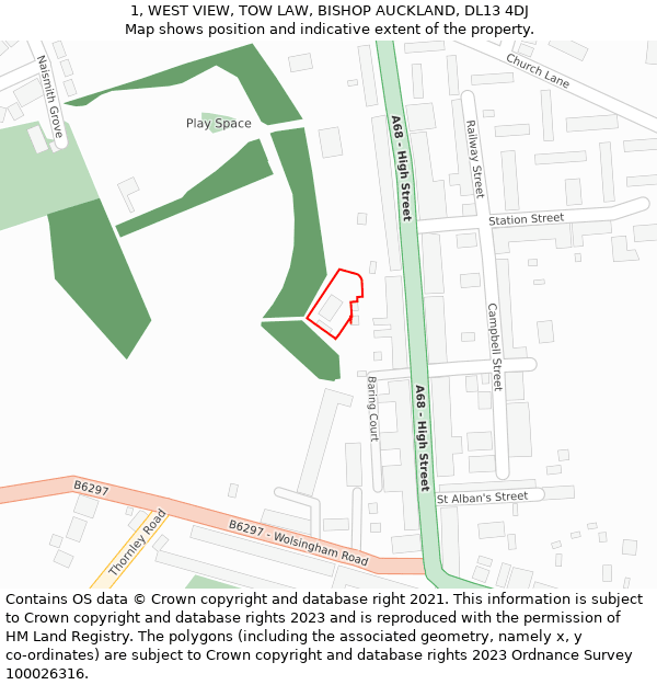 1, WEST VIEW, TOW LAW, BISHOP AUCKLAND, DL13 4DJ: Location map and indicative extent of plot